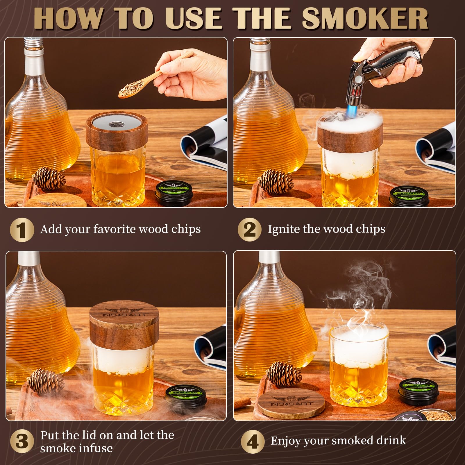 Open INSISART gift box showcasing the complete smoker kit contents.