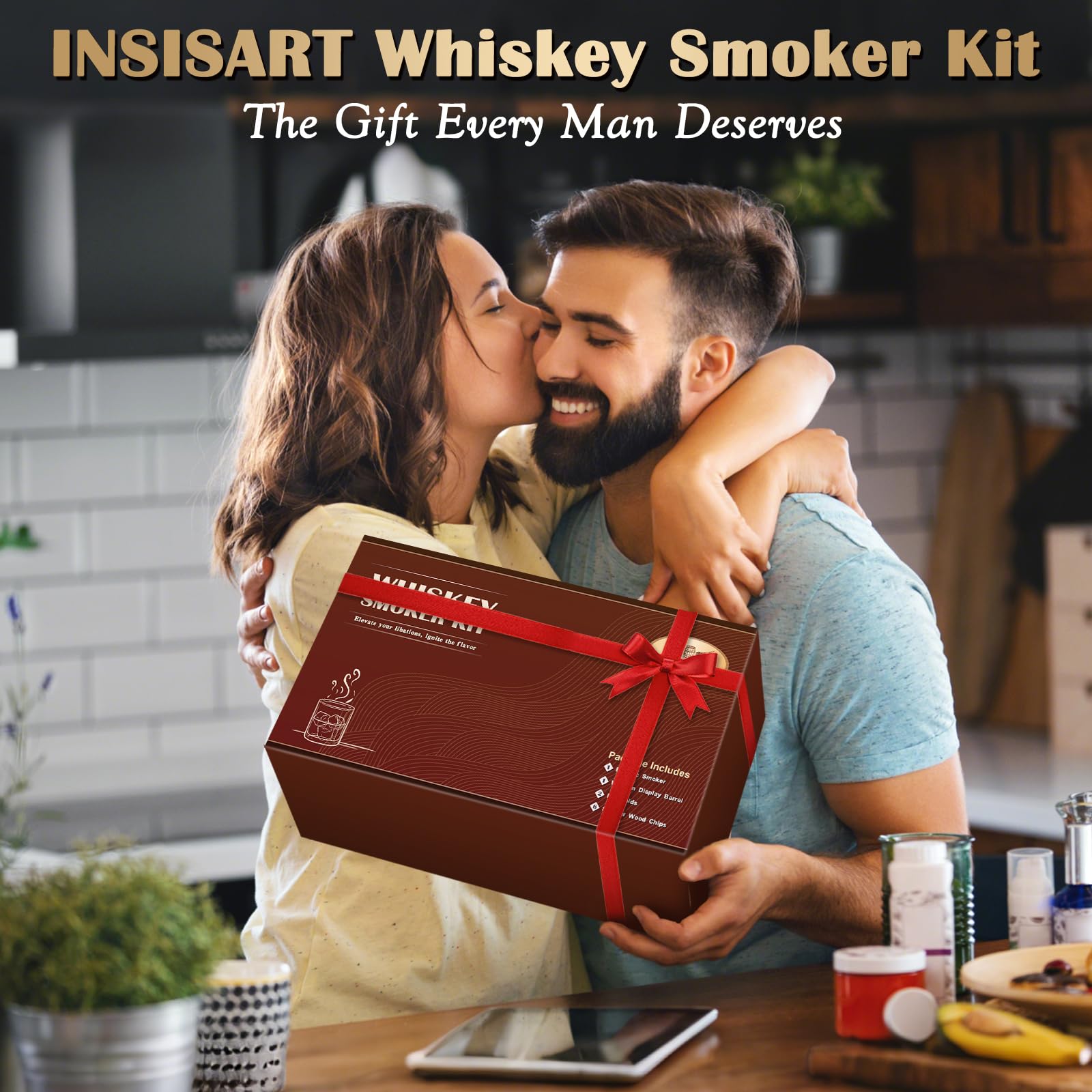 Glass of whiskey with a smoky ring from the INSISART smoker kit.