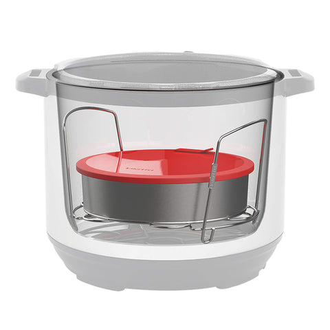 Instant Pot round pan measures 7 inches in diameter for compact recipes.