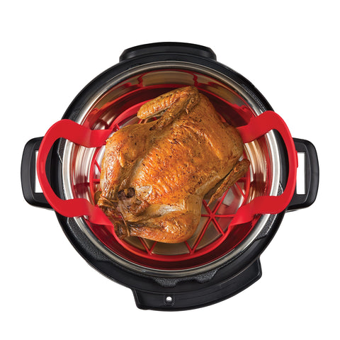 Multi-use sling doubles as a roasting rack for meats or fish.