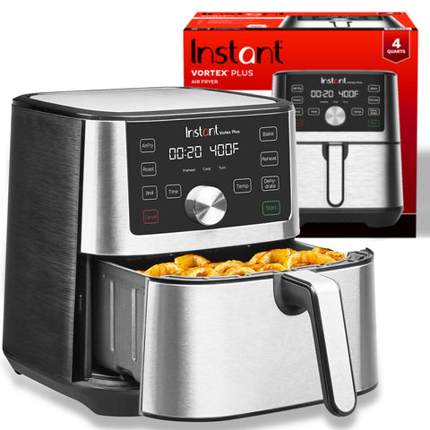 Instant Pot Vortex Plus 4QT front view showing EvenCrisp for crispy results.