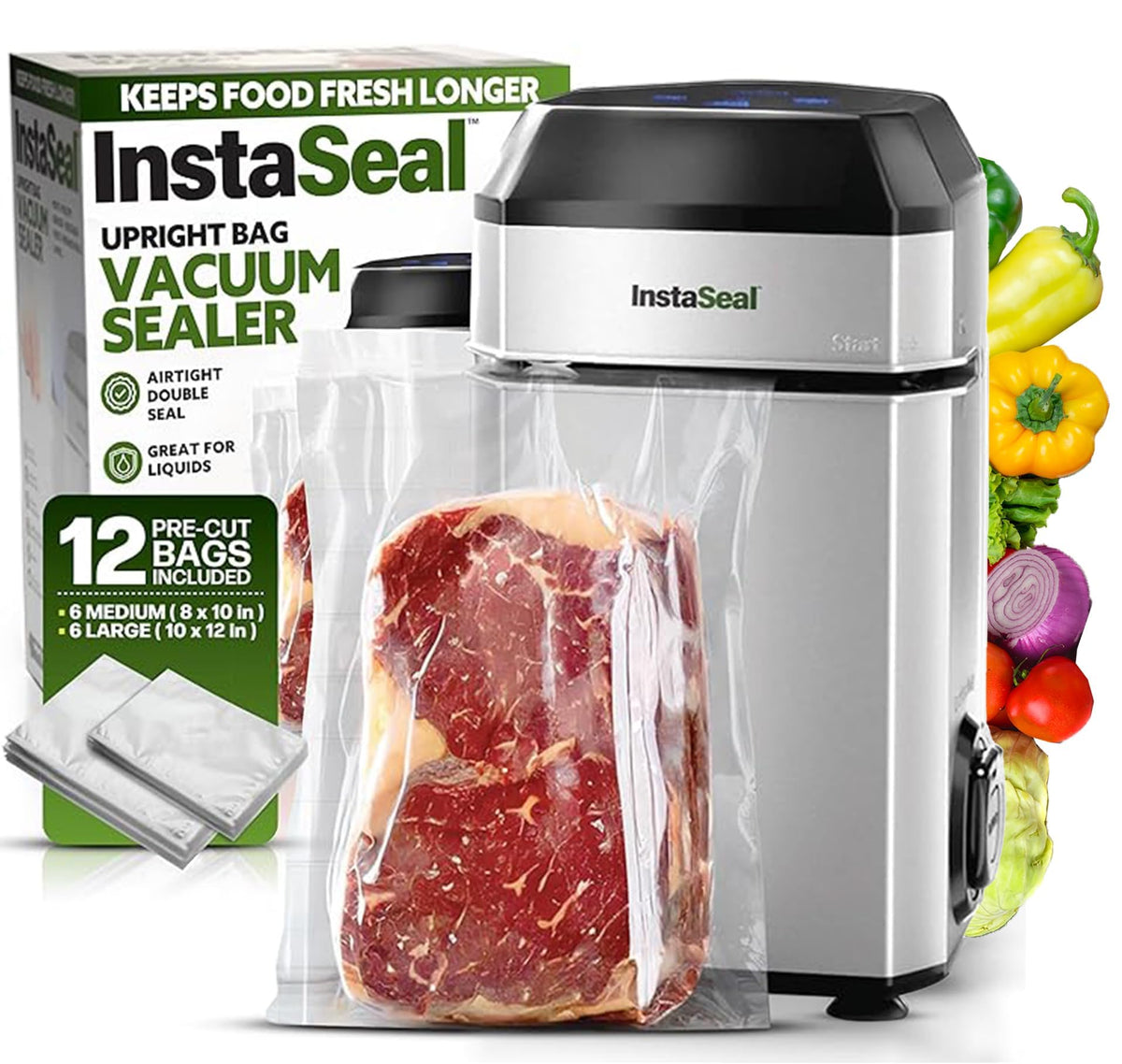 Instaseal front view vacuum sealer shows space-saving design for small kitchens.