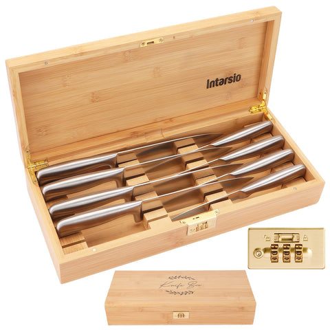 Intarsio knife box front view shows screw-free exterior for a cleaner, safer kitchen.