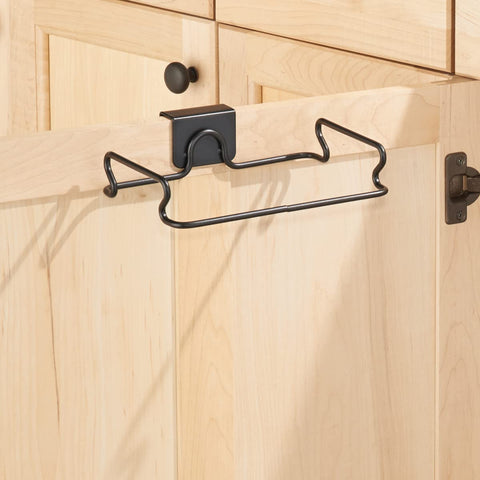 InterDesign Classico bag holder bronze back view with foam backing protecting surfaces.