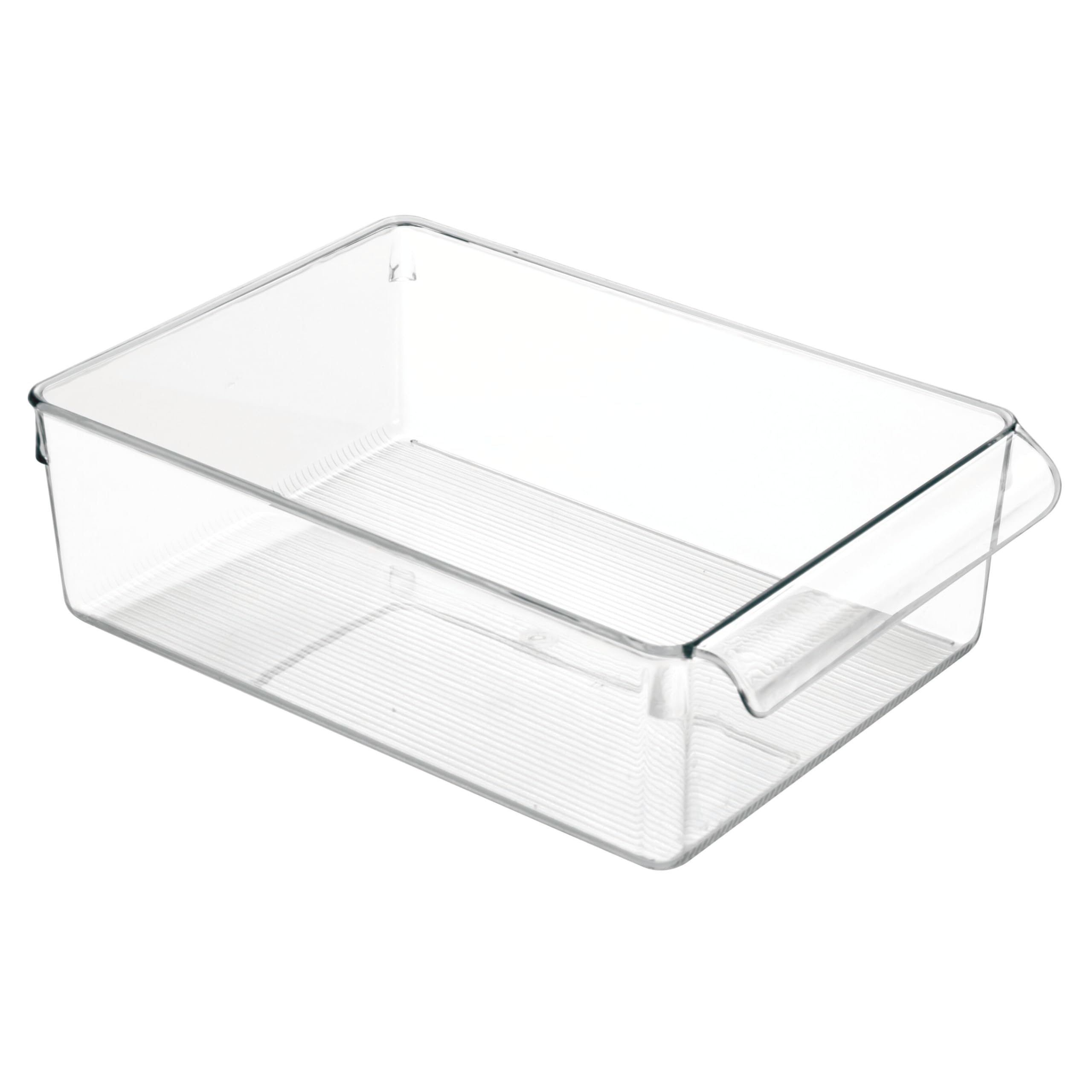 InterDesign Linus clear fridge bin front view for easy organization