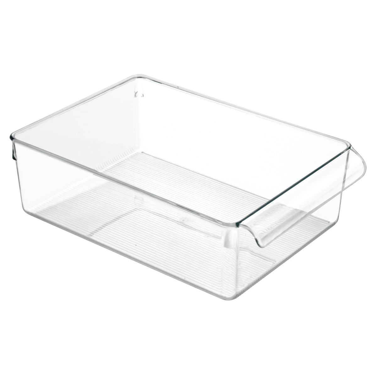 InterDesign Linus clear fridge bin front view for easy organization