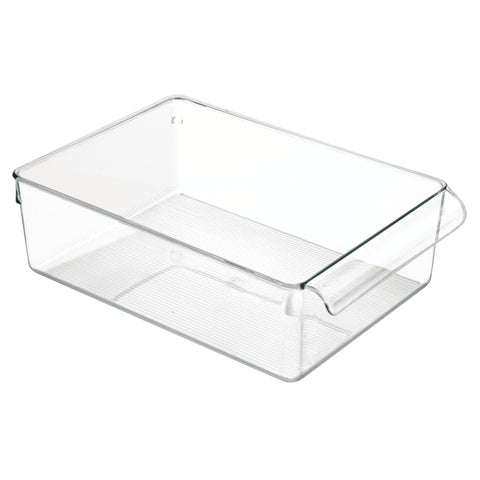 InterDesign Linus clear fridge bin front view for easy organization