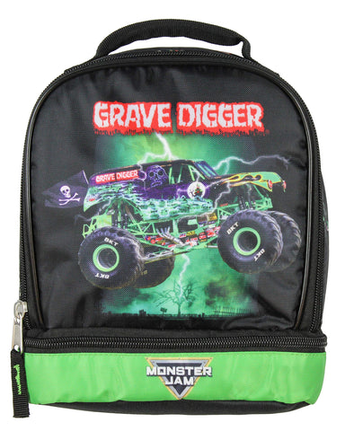 INTIMO Monster Jam Grave Digger lunch bag opened to show dual compartments and cooler section.