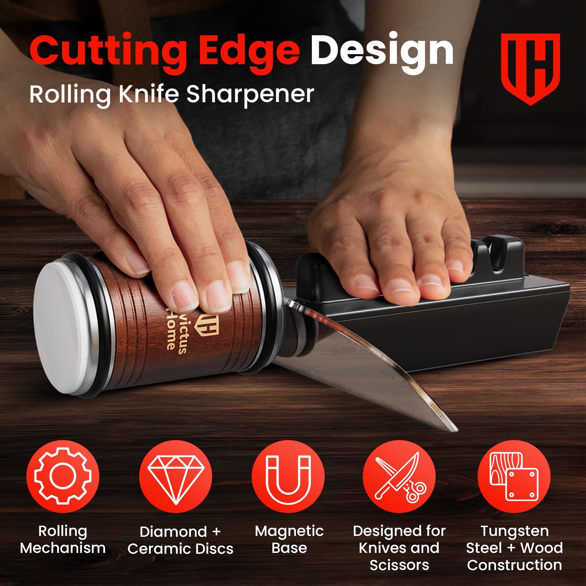 Invictus Home diamond disc sharpener reshaping knife edge for a clean cut