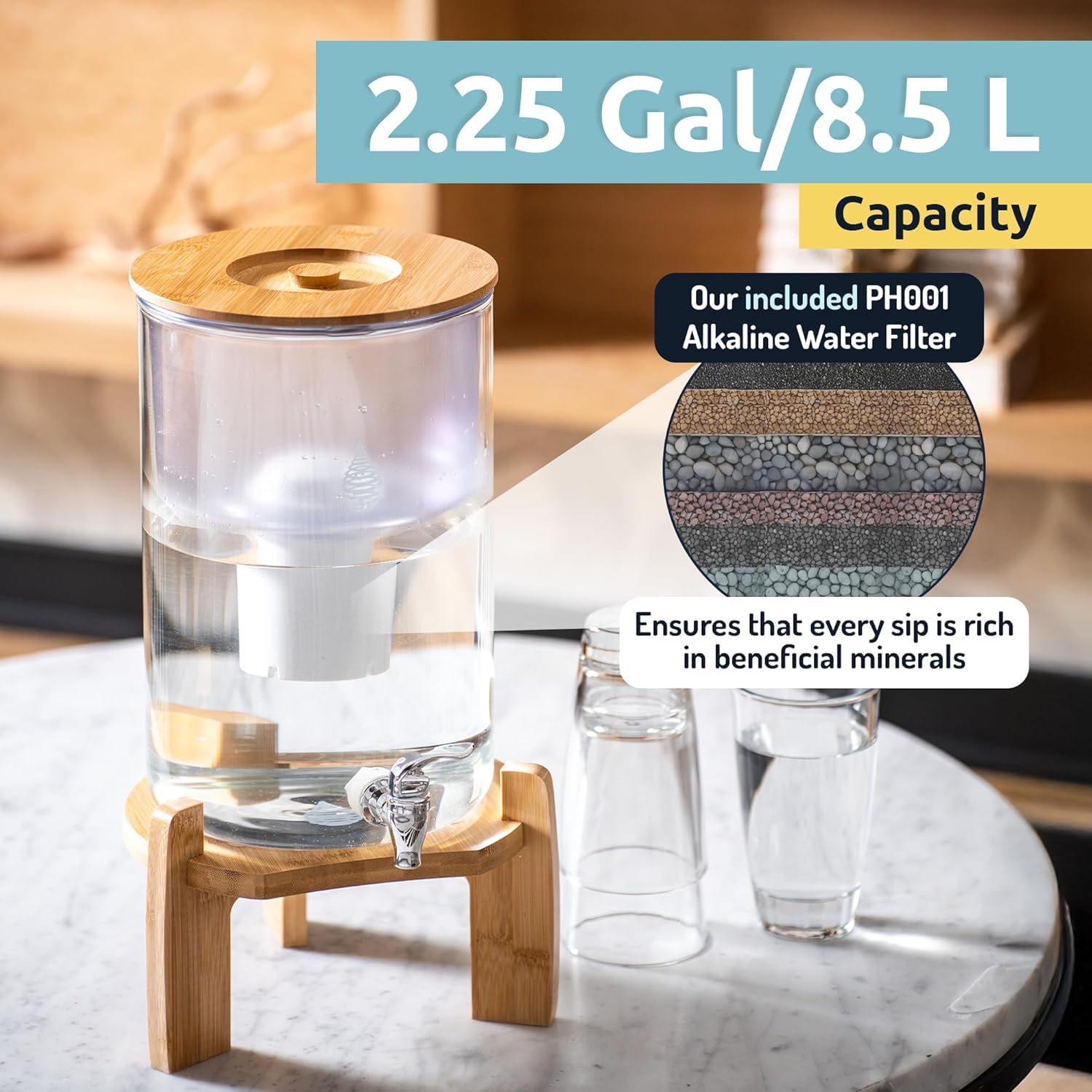 Invigorated Water countertop purifier complements home and office.