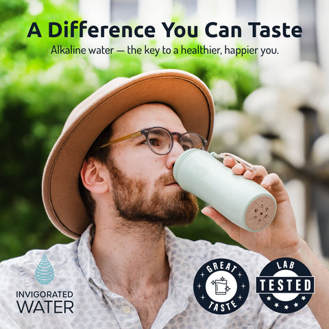 Invigorated Water pouch close-up showing BPA-free materials.