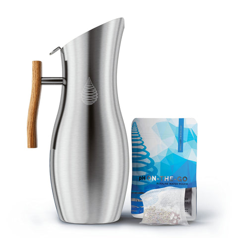 Invigorated Water pH Vitality pitcher front view in stainless steel for durable daily use