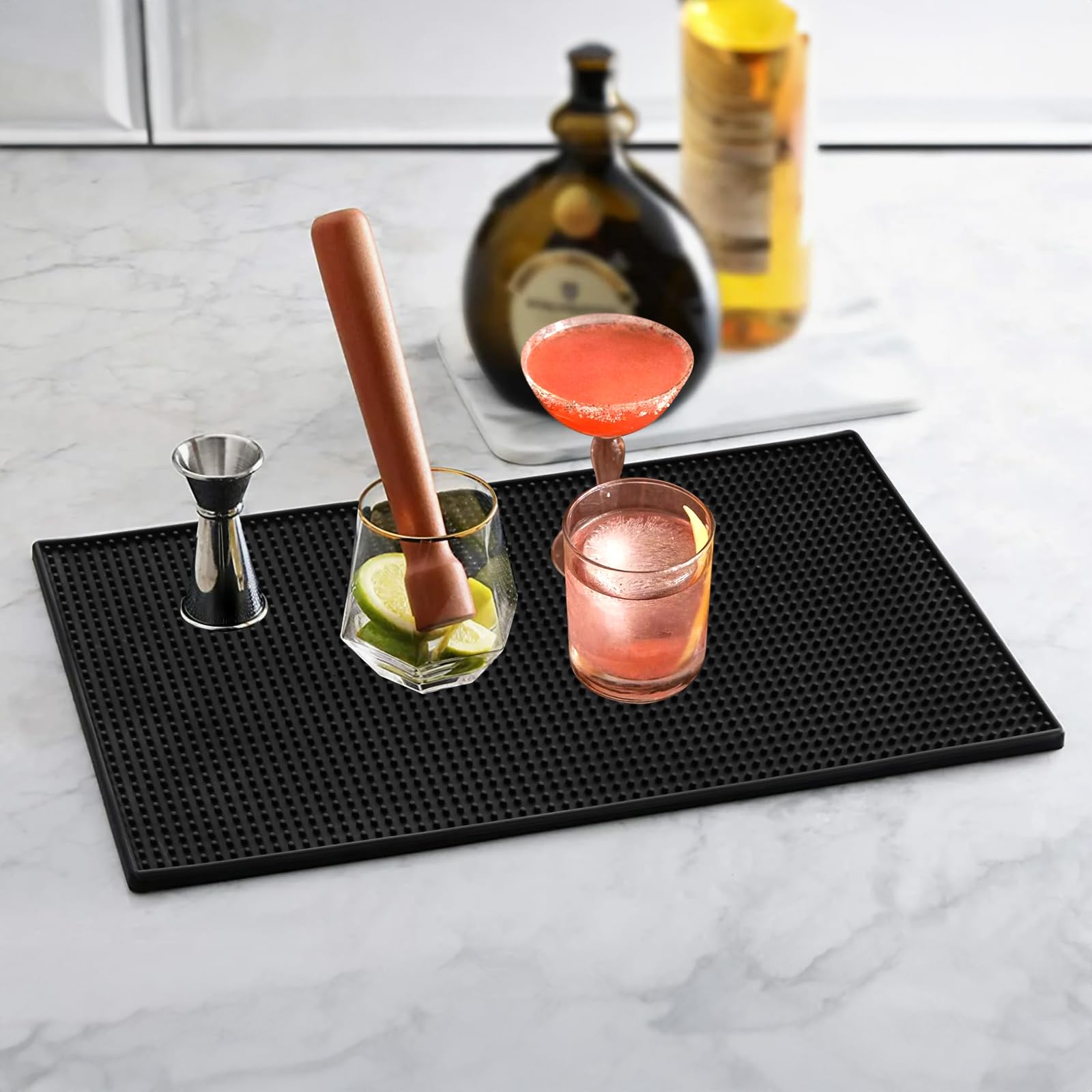 Invinton bar mat for countertop protection and easy organization during bartending.