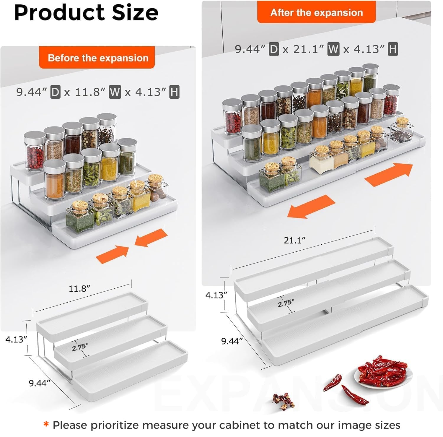INVOCOO Spice Rack 3-Tier offers clear visibility during cooking.