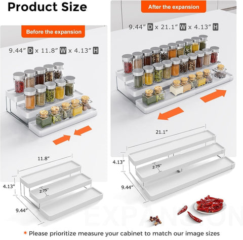 INVOCOO Spice Rack 3-Tier offers clear visibility during cooking.