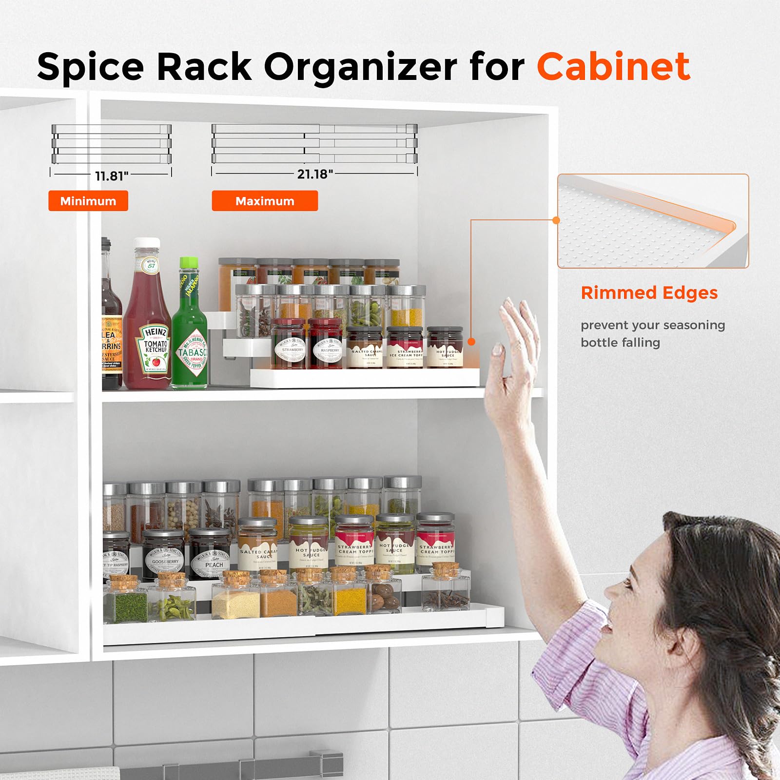 INVOCOO Rack holds up to 30 spice jars for organized prep.