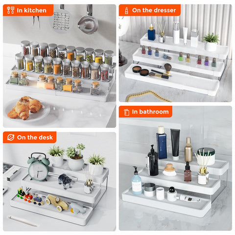 INVOCOO Multi-functional rack can organize condiments and small items.