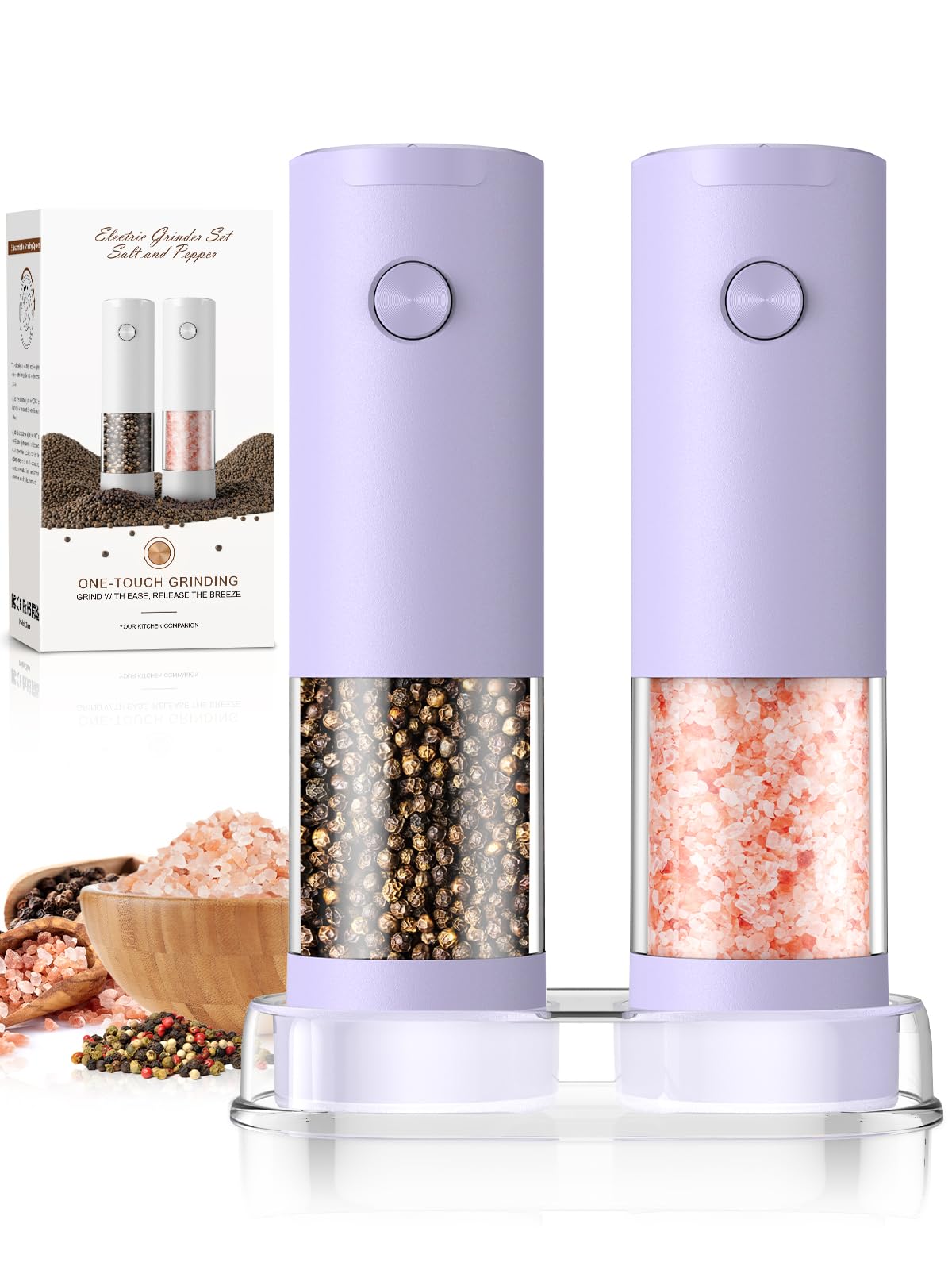 ioion salt and pepper grinders in one-hand operation for easy seasoning