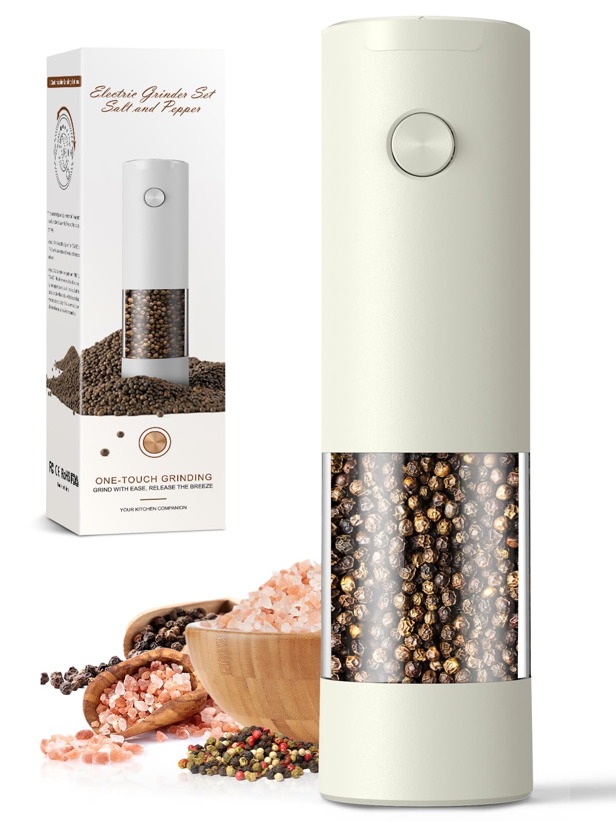 ioion salt and pepper grinder with LED light for precise seasoning during night cooking