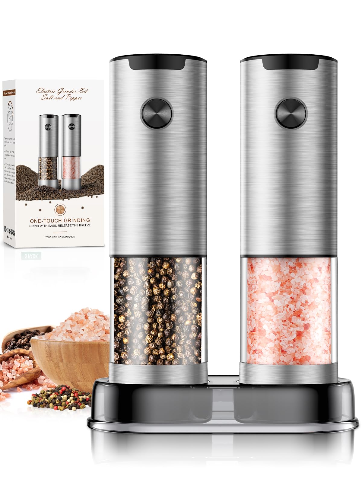 ioion salt and pepper grinder with LED light for precise seasoning in dim lighting