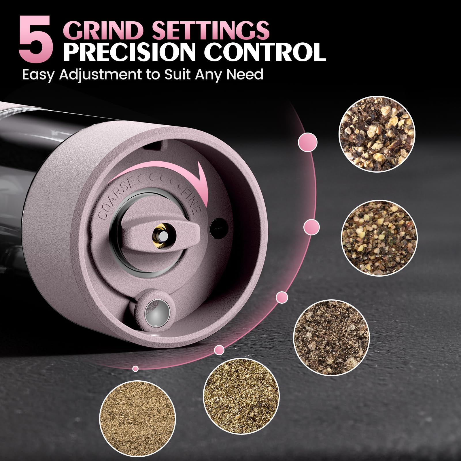 ioion grinder with built-in LED light for precise seasoning in low light