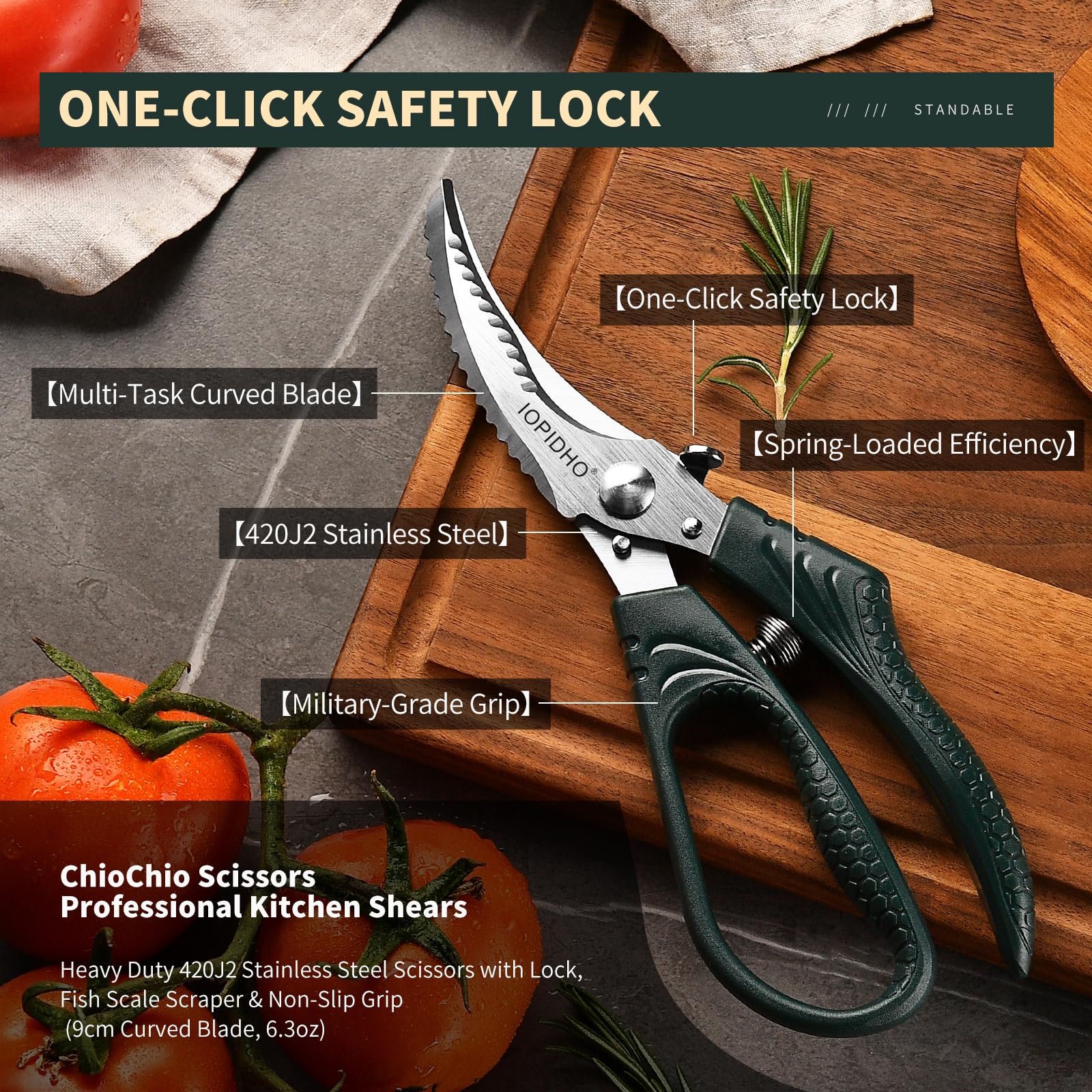 IOPIDHO poultry scissors all-purpose kitchen scissors handle vegetables, meat, seafood with efficiency.