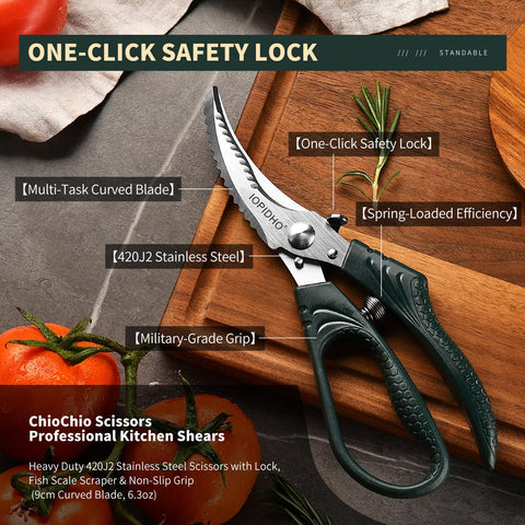 IOPIDHO poultry scissors all-purpose kitchen scissors handle vegetables, meat, seafood with efficiency.