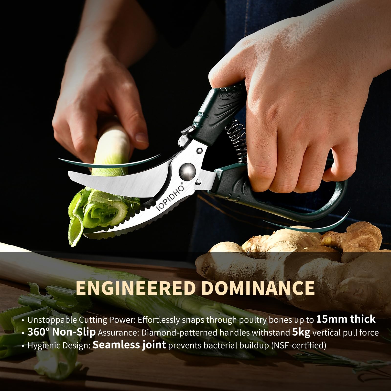IOPIDHO poultry scissors cuts ribs and bones with ease, enabling versatile meal prep.