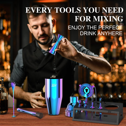 IOV rust-resistant stainless steel shaker with leak-proof lid for spill-free pouring.