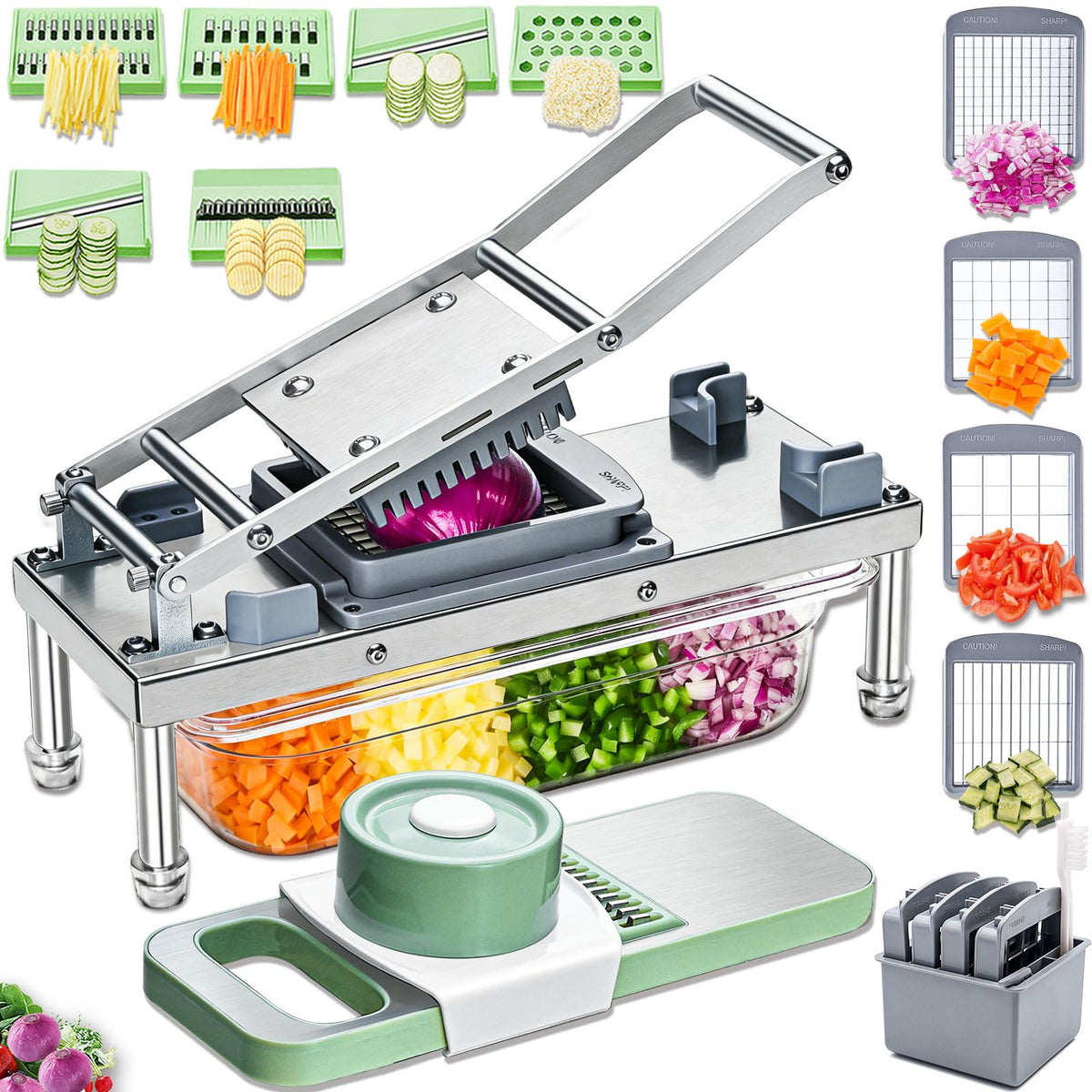 IPOVIPO stainless steel vegetable chopper top view for quick prep.