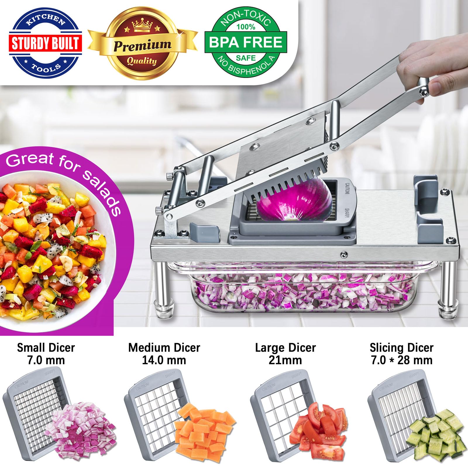 IPOVIPO veggie chopper with 10 blades system enables versatile cuts.