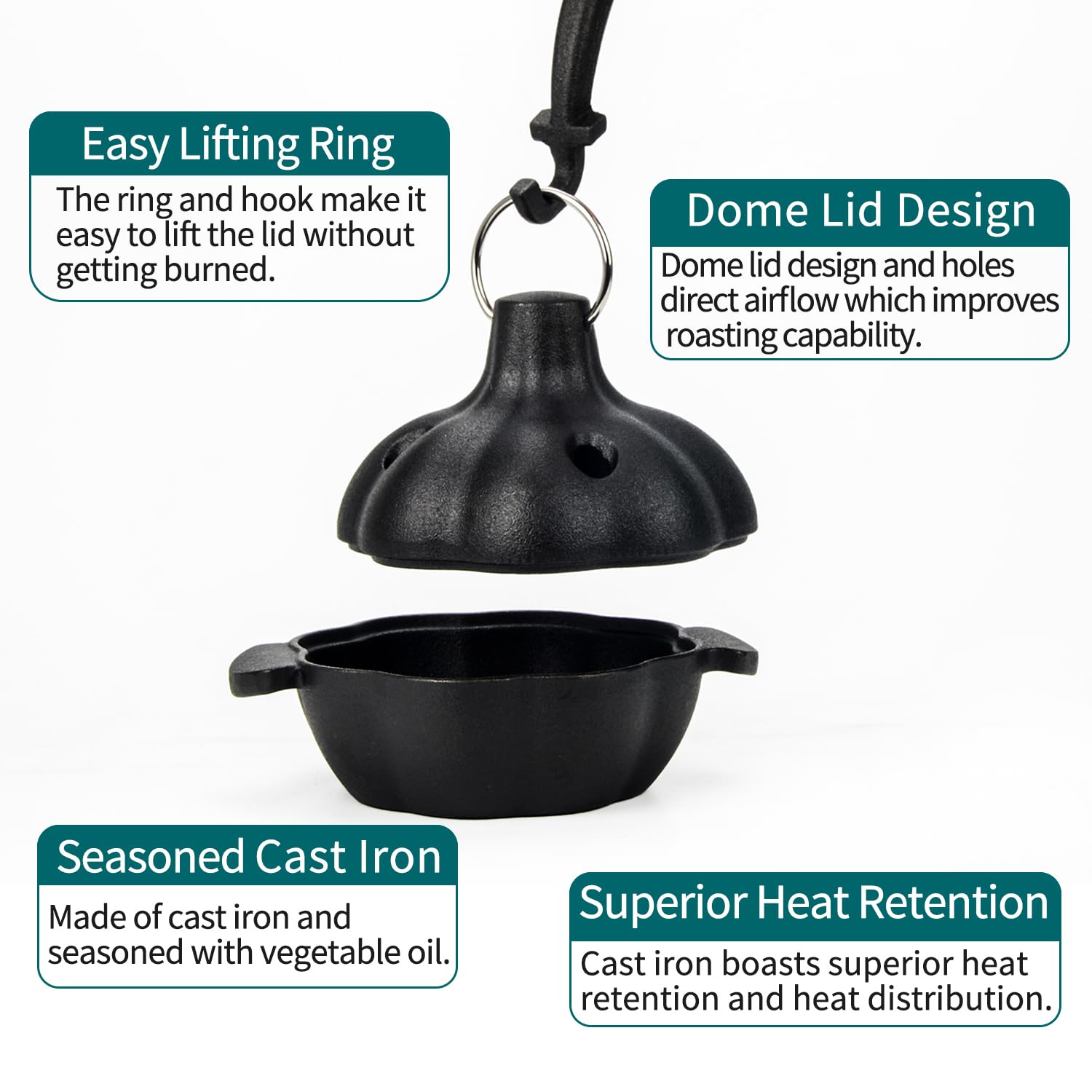 IPROUDER cast-iron garlic roaster on oven for even browning.
