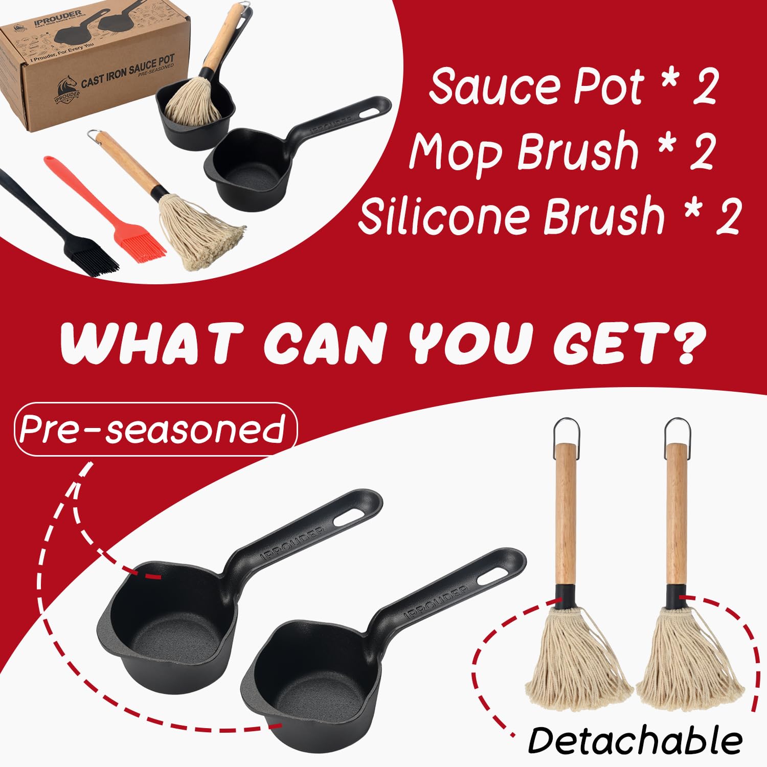 IPROUDER detachable brush heads simplify cleanup after outdoor cooking