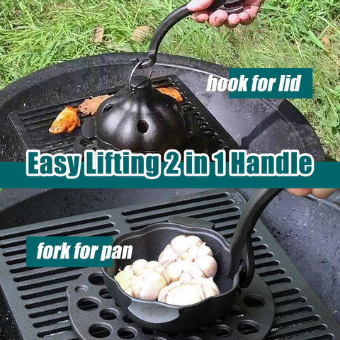 IPROUDER garlic roaster on BBQ grill, ideal for outdoor cooking aroma.