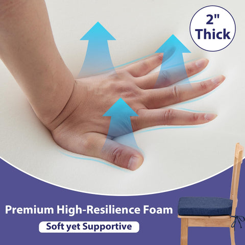 IPYNBAP navy cushions demonstrate non-slip stability on dining chairs.