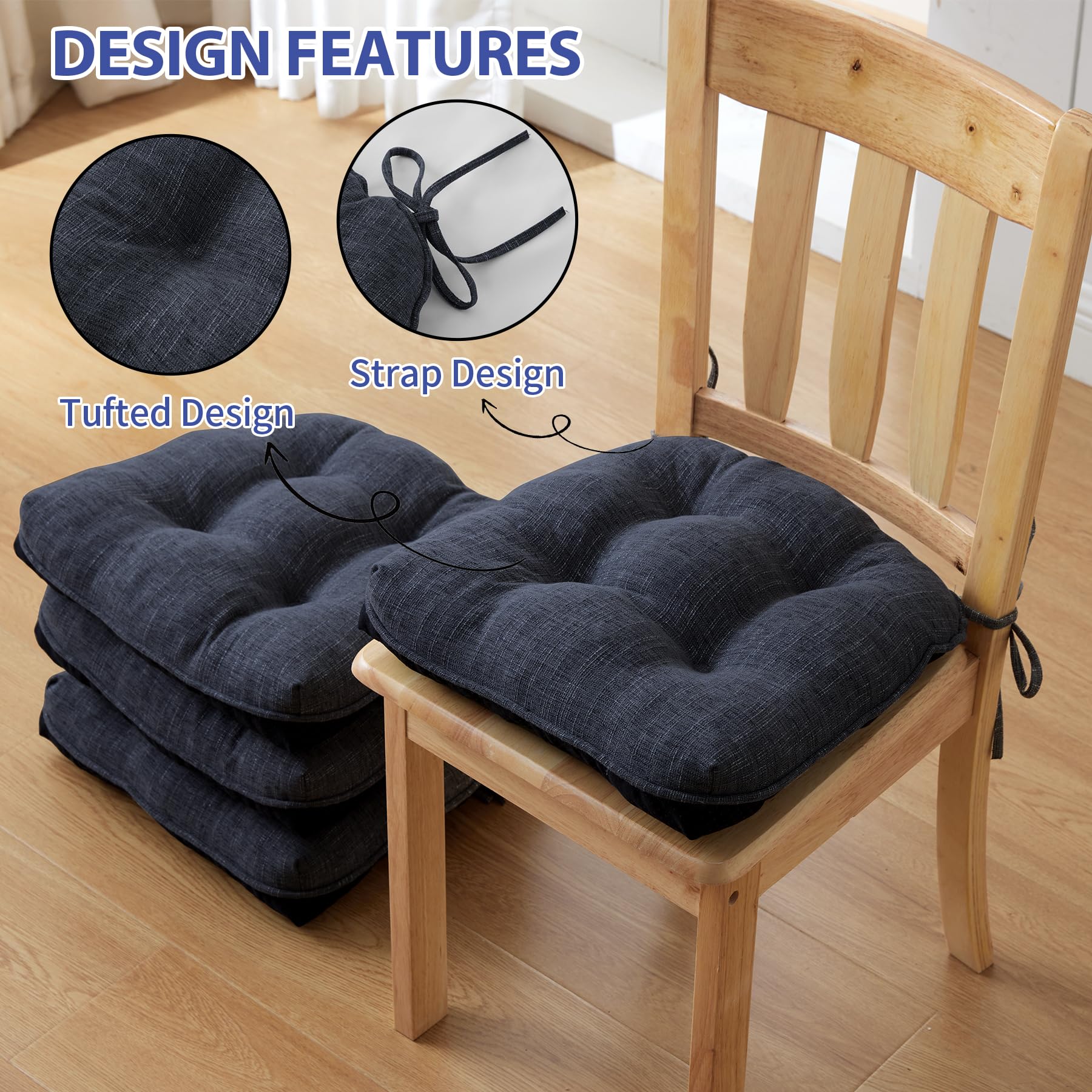 IPYNBAP cushions with non-slip backing prevent shifting on hardwood chairs.