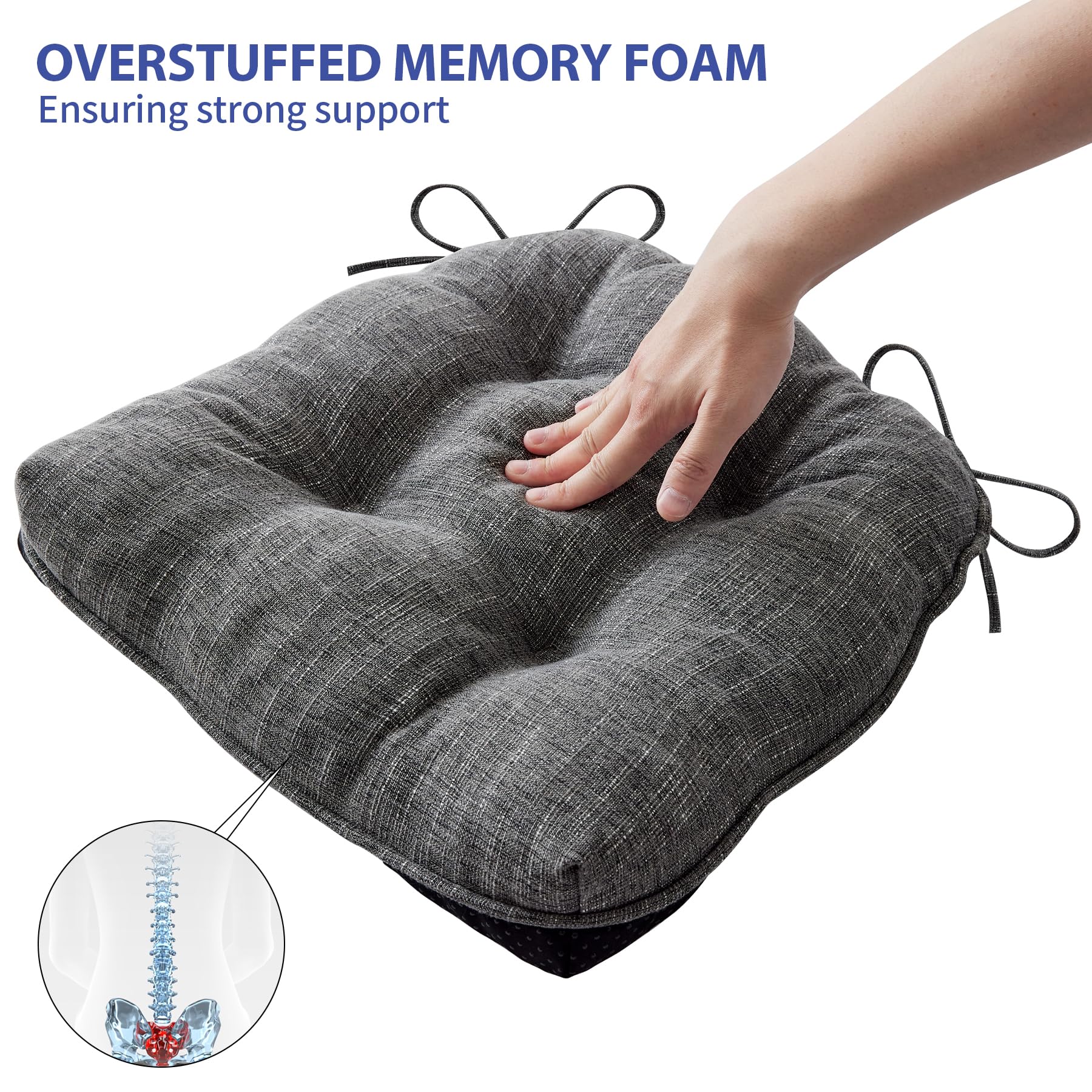IPYNBAP cushions include two extra ties for secure chair fit.