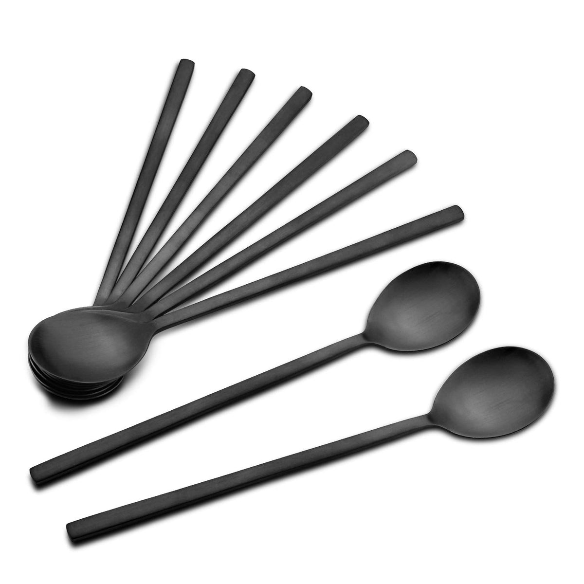 IQCWOOD 8 piece soup spoon set with long handle for easy scooping in meals