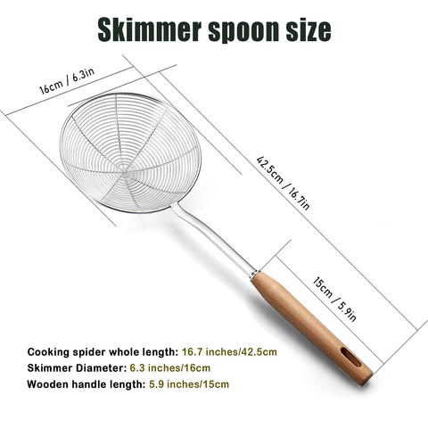 IQCWOOD wooden-handle spider strainer keeps hands cool during frying