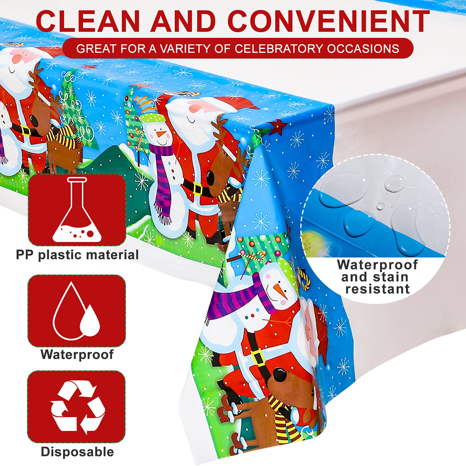 Irenare reindeer motif tablecloth protects surfaces during celebrations