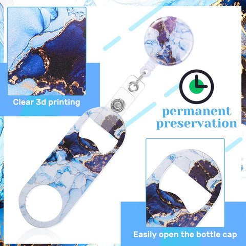 Irenare marble pattern 3 flat bottle opener, retractable clip for easy carry