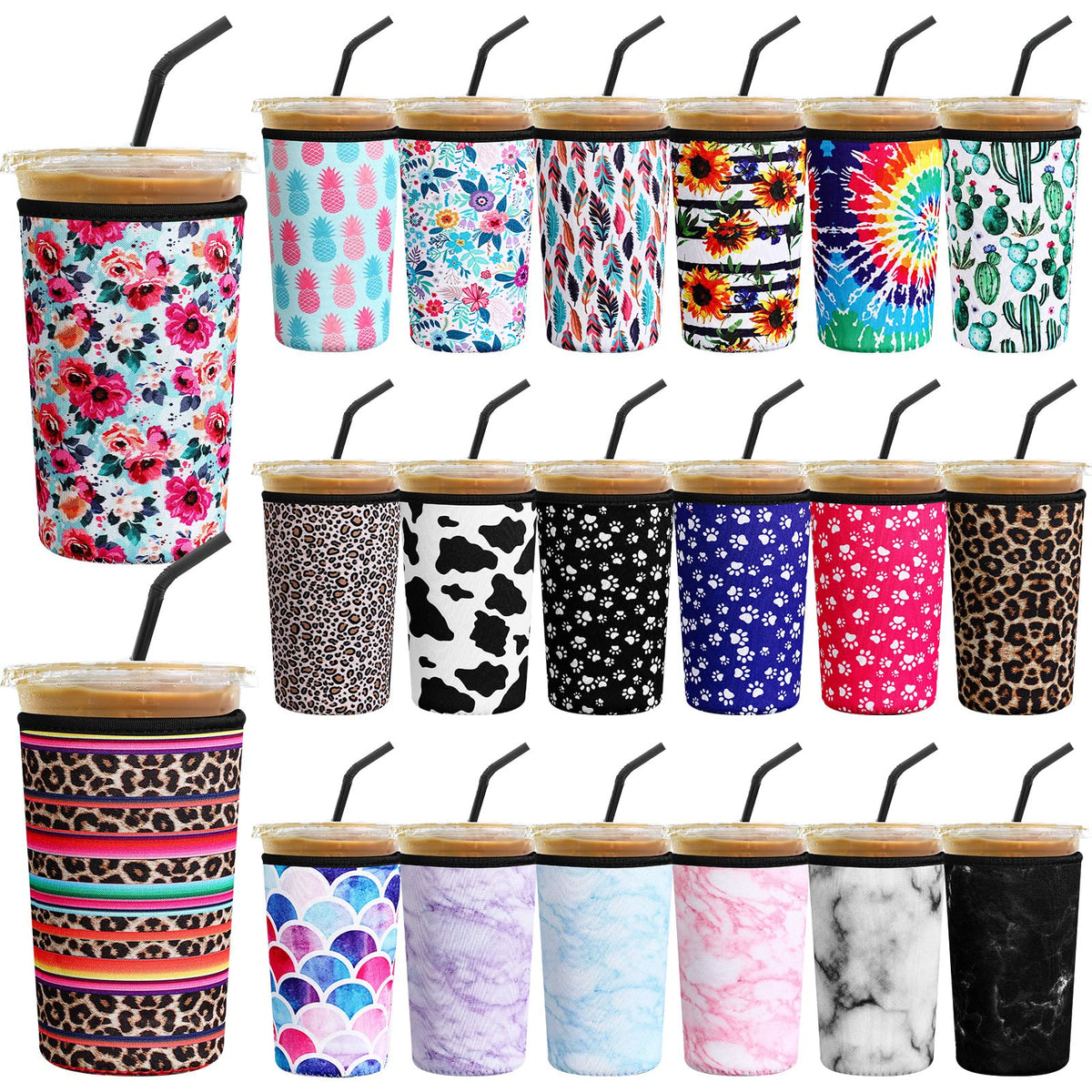 Irenare leopard-pattern sleeve keeps hands warm and offers grip for 30-32oz cups.