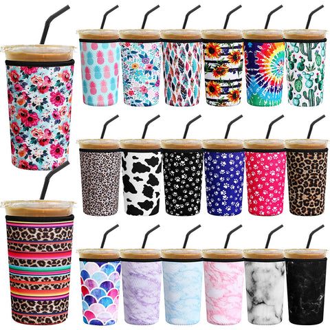 Irenare leopard-pattern sleeve keeps hands warm and offers grip for 30-32oz cups.