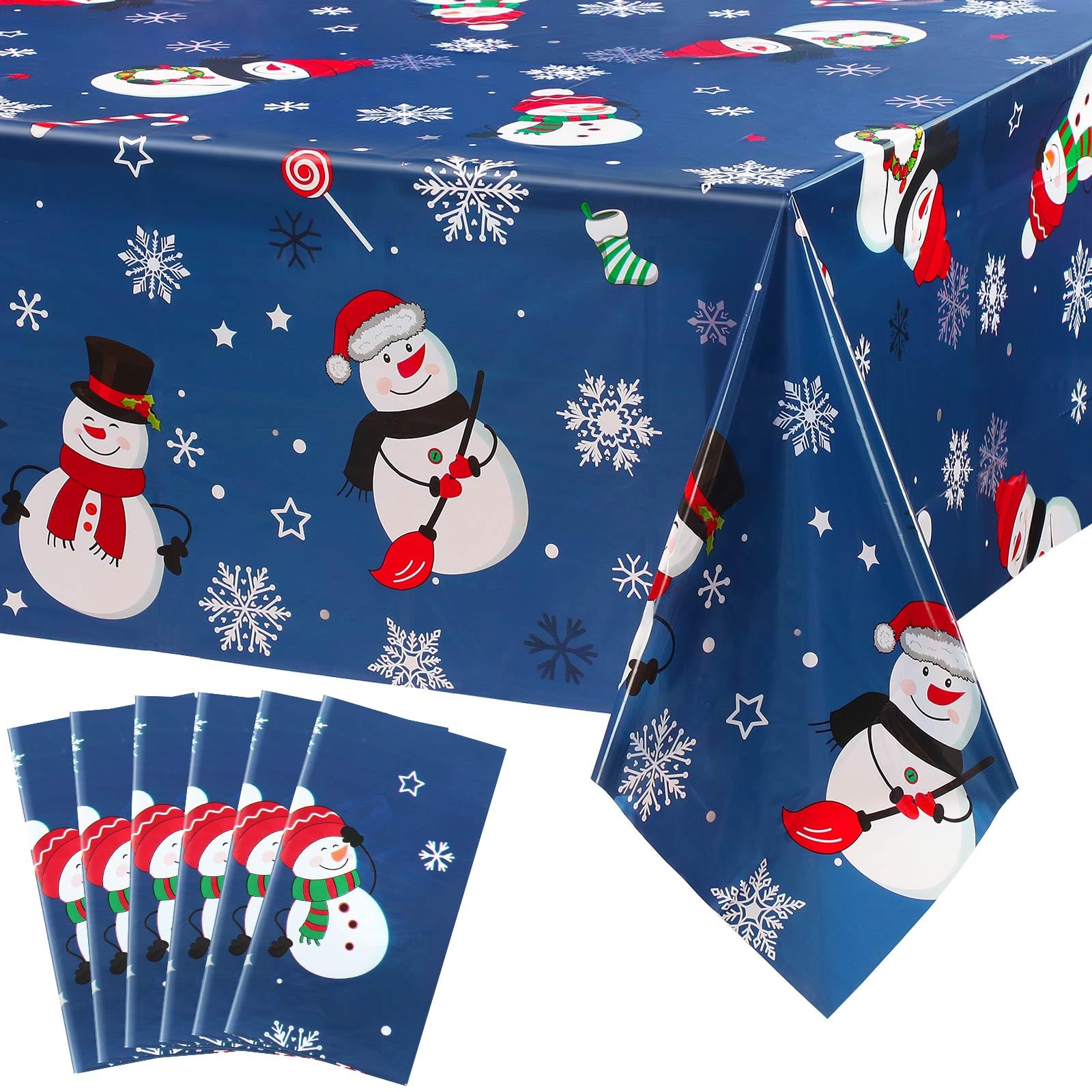 Irenare snowman tablecloth blue 54x108 protects surfaces at Christmas meals