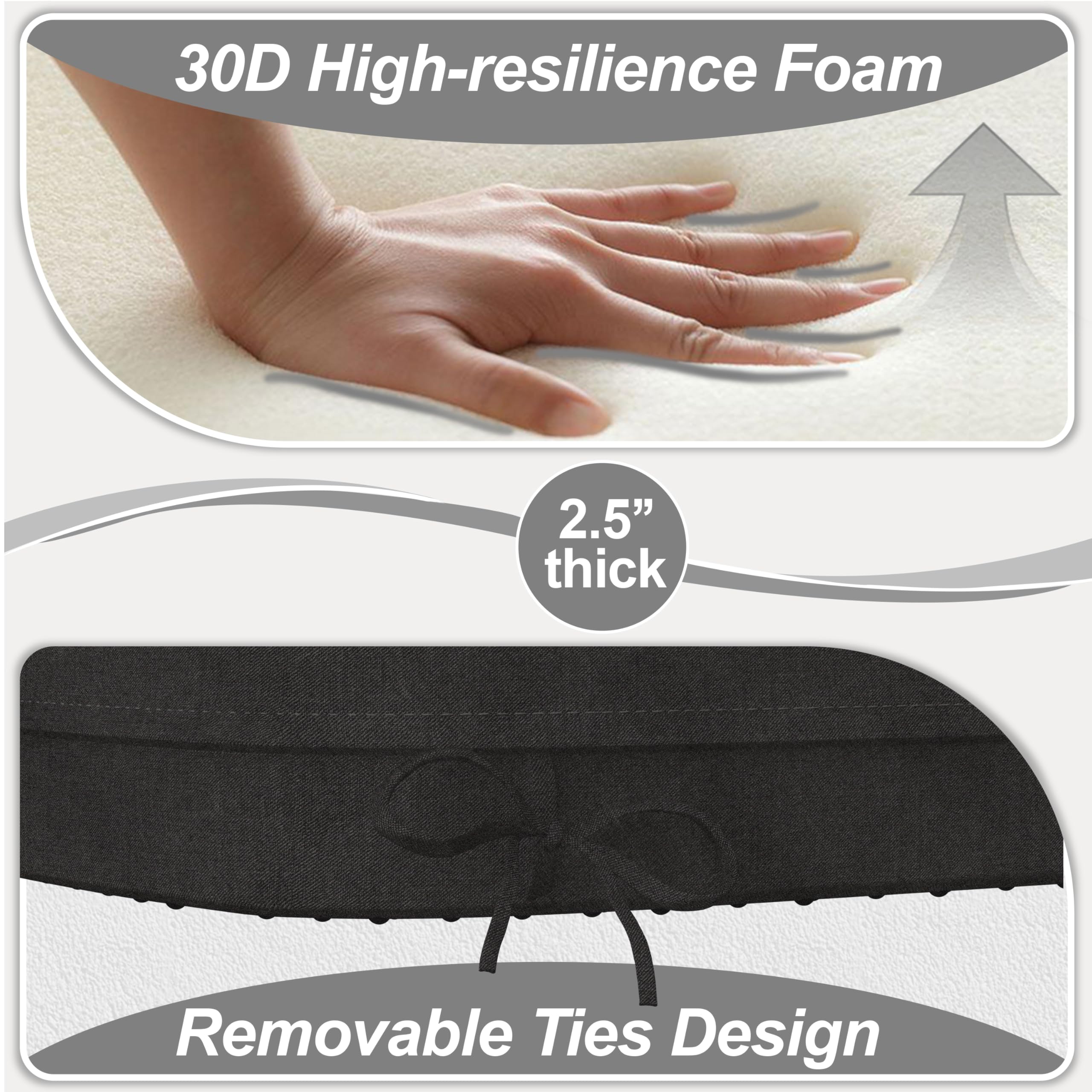 Non-slip dots and ties on Iristykilin cushions secure placement