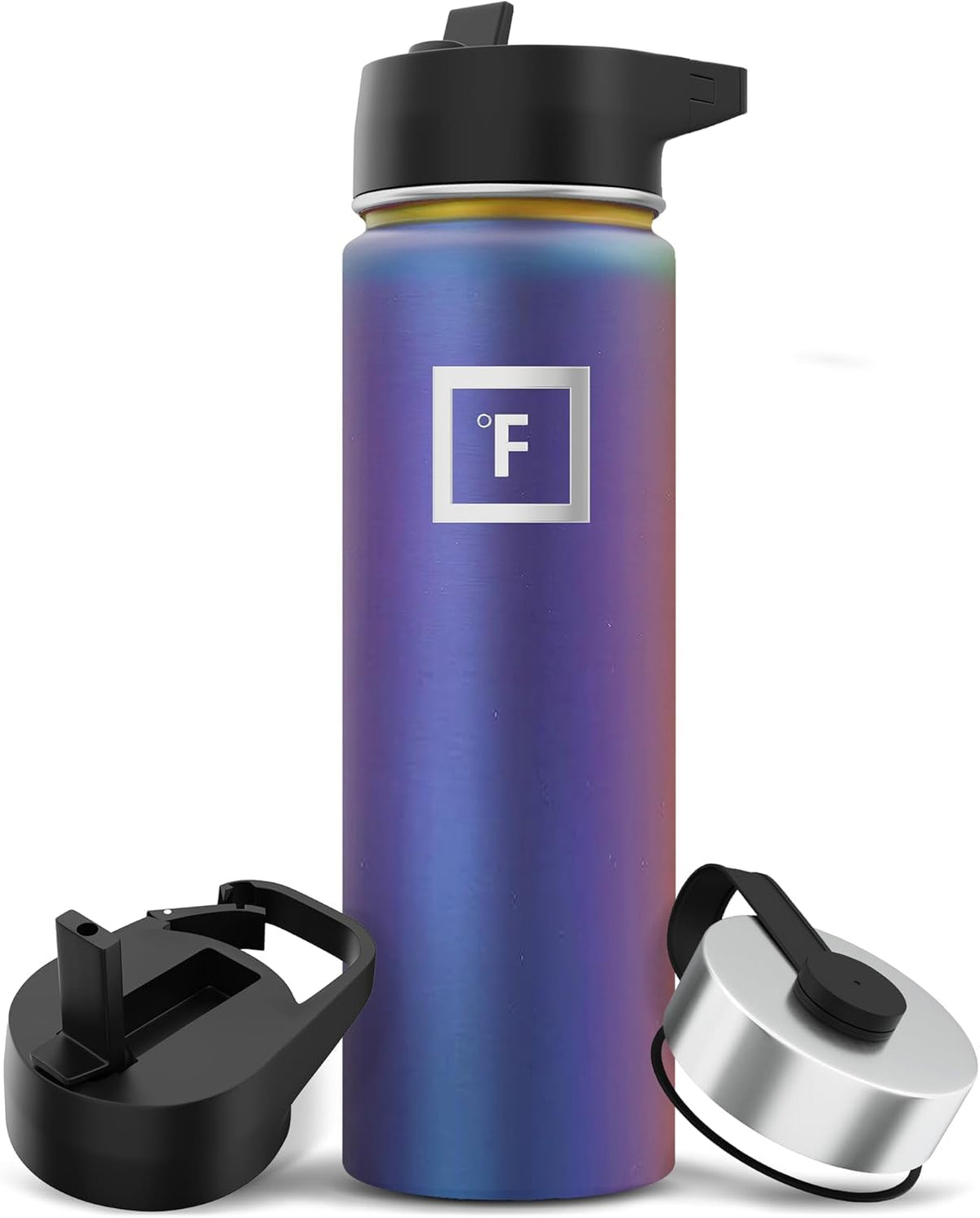 IRON °FLASK Aurora 22 oz bottle with straw lid keeps drinks cold on hikes.