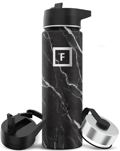 IRON °FLASK camping bottle with straw lid for easy outdoor hydration on trails.