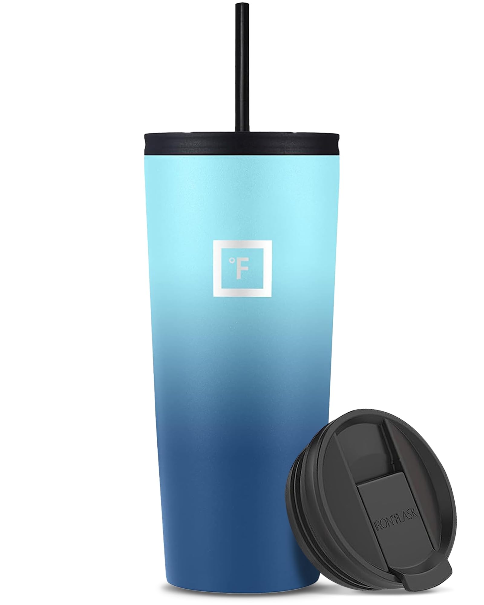 IRON °FLASK Classic Tumbler with blue waves keeps beverages cold longer on the go.