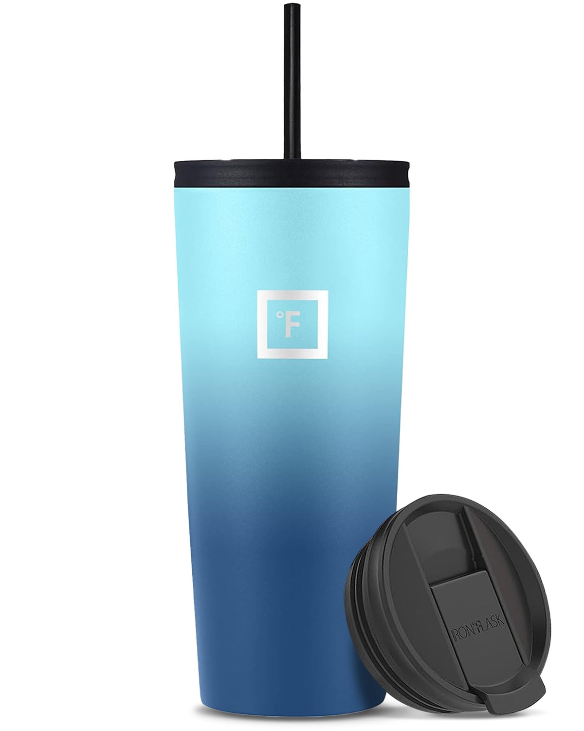 IRON °FLASK Classic Tumbler with blue waves keeps beverages cold longer on the go.