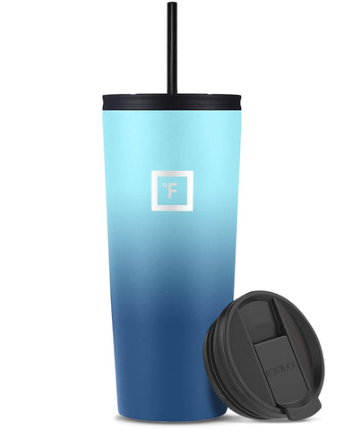IRON °FLASK Classic Tumbler with blue waves keeps beverages cold longer on the go.